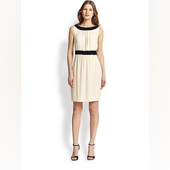 🌞Kate Spade New York Fluid Crepe Low Back Sheath Dress Blacl Cream Size 0 - Picture 3 of 15